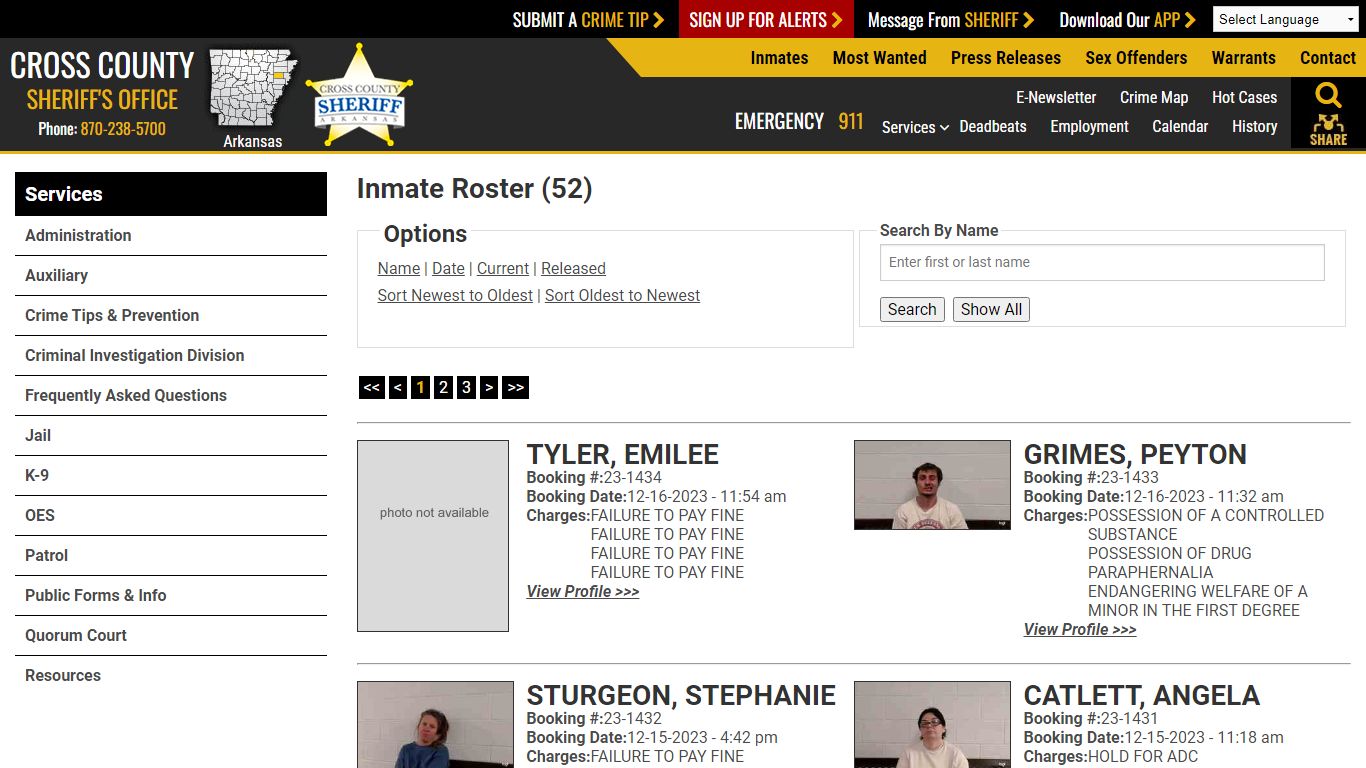 Inmate Roster - Current Inmates Booking Date Descending - Cross County ...